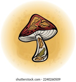 Scandinavian Floral Mushroom Stylized with Watercolor Splash Background 09