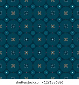 Scandinavian floral pattern ethnic flowers motif. Small red diamonds, heather grey circles, light blue dots allover ditsy design. Simple geometric print block for apparel textile, swimwear, fabric.