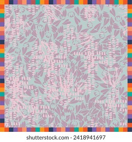 Scandinavian floral and scarf pattern with vintage flowers sketch. For wrapping paper. Ideal for wallpaper, surface textures, textiles. Style and geometric design. 