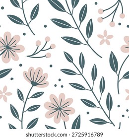 Patrón de azulejos sin costuras florales escandinavos con paleta de colores suaves e ilustraciones botánicas simples para el concepto de hogares minimalistas como paleta de colores suaves e ilustraciones botánicas simples crean un patrón de azulejos sin costuras florales escandinavos para hogares minimalistas en Foto de archivo Concepto y espacio vacío en el lado izquierdo, sin texto --ar 7:2 --tile