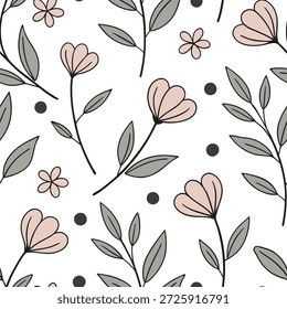 Patrón de azulejos sin costuras florales escandinavos con paleta de colores suaves e ilustraciones botánicas simples para el concepto de hogares minimalistas como paleta de colores suaves e ilustraciones botánicas simples crean un patrón de azulejos sin costuras florales escandinavos para hogares minimalistas en Foto de archivo Concepto y espacio vacío en el lado izquierdo, sin texto --ar 7:2 --tile