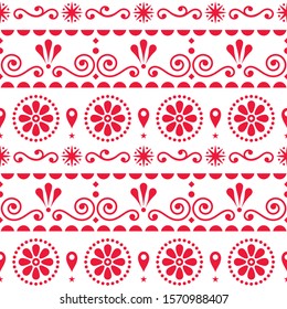 Scandinavian floral style folk art seamless vector pattern with swirls, flowers and geometric shapes in red and white

Scandi and Nordic style repetitive textile design or greeting card