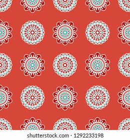 Scandinavian floral vector seamless pattern. Nordic geometric botanic background. Modern folk colorful texture for fabrics, prints, clothes and home decor design