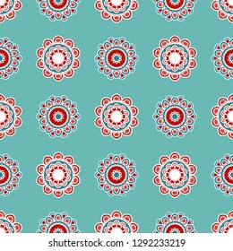 Scandinavian floral vector seamless pattern. Nordic geometric botanic background. Modern folk colorful texture for fabrics, prints, clothes and home decor design