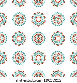 Scandinavian floral vector seamless pattern. Nordic geometric botanic background. Modern folk colorful texture for fabrics, prints, clothes and home decor design