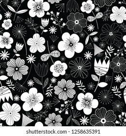 Scandinavian flower pattern black and white 