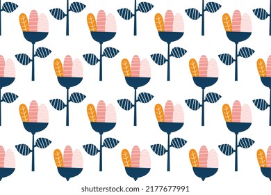 Scandinavian Flower Seamless Pattern Background with Pastel Color. Seamless Pattern Stock Vector