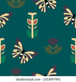 Scandinavian flowers and butterflies in a seamless pattern design, perfect to use on the web or in print
