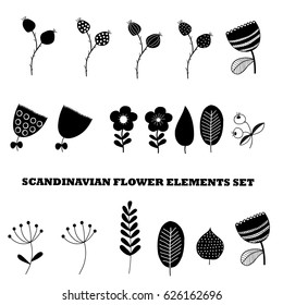 scandinavian flowers and leaves elements set for creating patterns and floral frames