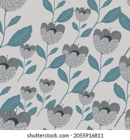 Scandinavian flowers seamless pattern. Beautiful vintage botany texture. Floral wallpaper. Pretty design for fabric, textile print, wrapping, cover. Vector illustration.