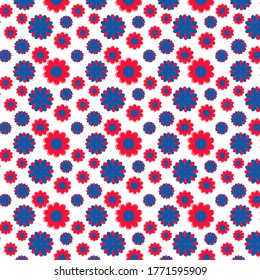 Flores escandinavas.Pintura perfecta.Flores de color rojo y azul ordenadas aleatoriamente. Ilustración vectorial sobre fondo blanco aislado en estilo nórdico.Para textiles,papel,embalaje,cubierta,papel pintado