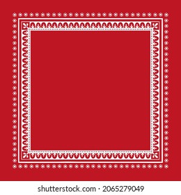 Scandinavian folk art christmas stamp pattern frame vector. Nordic style ornament border decoration. Folklore square design for winter party invitation, holiday card, season sale banner.