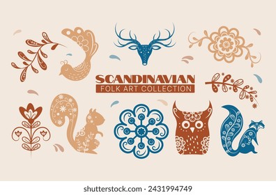 Scandinavian Folk Art Illustration Vector Set