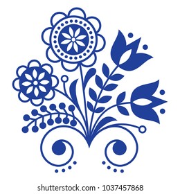 Scandinavian folk art ornament with flowers, Nordic floral design, retro background in navy blue.

Retro floral background inspired by Swedish and Norwegian traditional embroidery 
