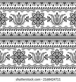 Scandinavian folk art outline vector seamless textile or fabric print with flowers and leaves inspired by lace and embroidery backgrounds in black and white. Traditional retro background 