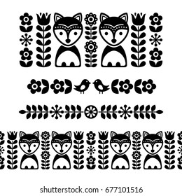 Scandinavian folk art pattern - black long stripe, seamless background, Finnish inspired, Nordic style