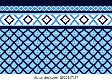 Scandinavian folk art pattern. Blue geometric Nordic design for fabric, textile, wallpaper. Traditional ethnic motif. Winter holiday background. Scandinavian ornament. Nordic style pattern.