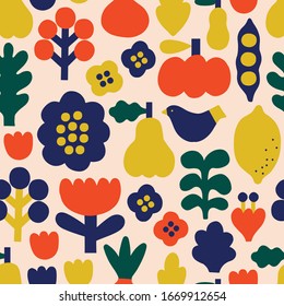 Scandinavian folk art pattern. Hand-drawn vector illustrations in doodle style. Design for a print, poster, wrapping paper, packaging design, fabric design, home textile, bed linen, clothes prints.