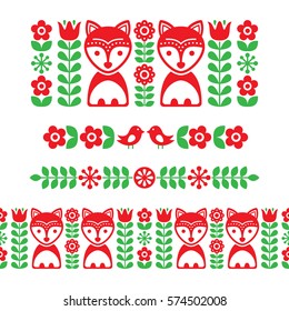 Scandinavian folk art pattern - long stripe, seamless background, Finnish inspired, Nordic style
 