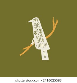 Scandinavian Folk Art Raven Tattoo. Hand Drawn Vector Illustration