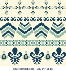 Scandinavian Folk Art Seamless Border Pattern Blue Geometric Floral Ornament