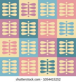 Scandinavian folk art seamless vector checkered pattern with colorful plants in squares in minimalist style