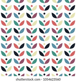 Scandinavian folk art seamless vector pattern with colorful plants in minimalist style