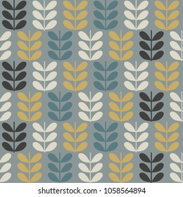 Scandinavian folk art seamless vector pattern with colorful plants in minimalist style