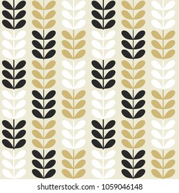 Scandinavian folk art seamless vector pattern with black and gold plants in minimalist style