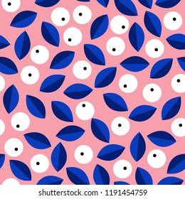 Scandinavian folk art style seamless pattern. Nordic pattern with leaves and white berries.