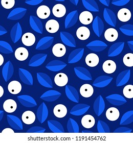 Scandinavian folk art style seamless pattern. Nordic pattern with leaves and white berries.