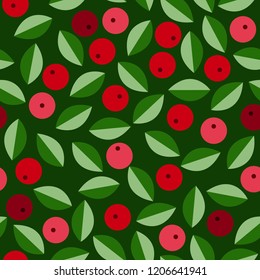 Scandinavian folk art style seamless pattern. Nordic pattern with leaves and christmas berries.