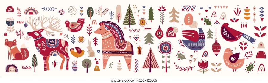 Scandinavian Folk Christmas Collection With Christmas Deer