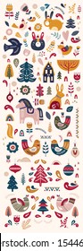 Scandinavian folk Christmas vector collection with decorative elements