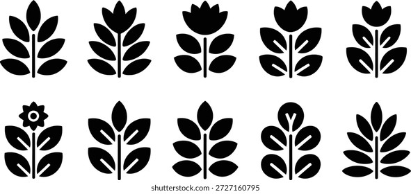Skandinavische Folk Floral nahtloses Muster Set in schwarzen Silhouette und blauen Tönen