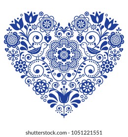 Scandinavian folk heart vector design, Valentine's Day, birthday or wedding greeting card, floral pattern in navy blue.

Retro background with flowers inspired by Swedish and Norwegian traditional emb