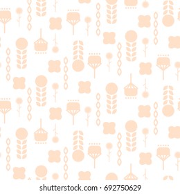 Scandinavian folk pale pink floral art pattern seamless vector. Simple pastel color flowers for print on fabric.