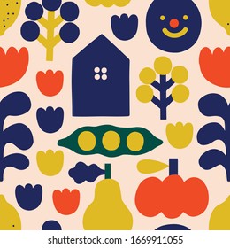 Scandinavian folk style art. Seamless pattern. Design for a print, poster, card, wrapping paper, packaging design, fabric design, home textile and interior decoration, bed linen, clothes print.