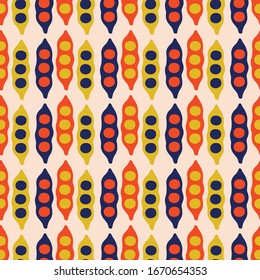 Scandinavian folk style design. Seamless pattern peas. Design for a print, poster, wrapping paper, packaging design, fabric design, kitchen textile, interior decoration, bed linen, clothes print.
