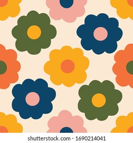 Scandinavian folk style design. Seamless pattern trendy flowers. Design for a print, poster, wrapping paper, packaging design, fabric design, kitchen textile, bed linen, clothes print.