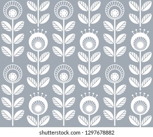 Scandinavian folk style flowers - seamless floral pattern based on traditional folk art ornaments, sweden nordic style. Vector illustration. One color - easy to recolor