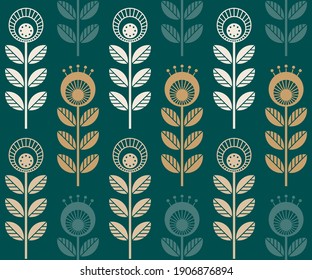 Scandinavian folk style flowers - seamless floral pattern based on traditional folk art ornaments, sweden nordic style. Vector illustration. Simple retro colors 70s