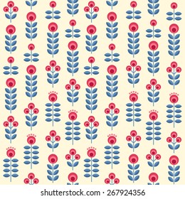 Scandinavian folk style flowers - seamless floral pattern based on traditional folk ornaments. Vector illustration.