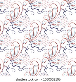 Scandinavian folk vintage style birds, seamless pattern