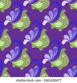 Scandinavian folk vintage style birds, seamless pattern