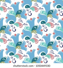 Scandinavian folk vintage style flowers and floristic elements, seamless pattern