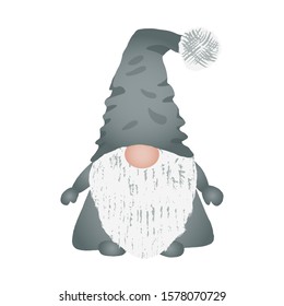 Scandinavian folklore Christmas gnome Nisse or Tomte dwarf or elf. Cute Nordic Christmas fairy tale characters isolated on white background. Flat cartoon vector illustration.