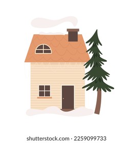 Scandinavian forest wood winter cabin. Vector illustration 