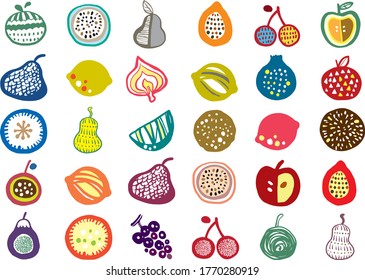 Icono de fruta escandinava puesto en fondo blanco