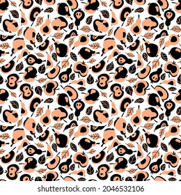 Scandinavian fruit seamless pattern with apples and pears vector. Calm-colored fruit salad endless texture